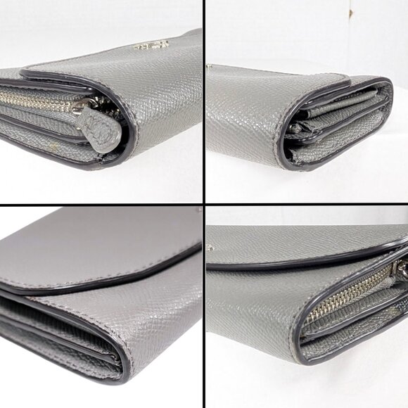 Coach Gray Crossgrain Leather Slim Envelope Folding Continental Wallet - Picture 5 of 9